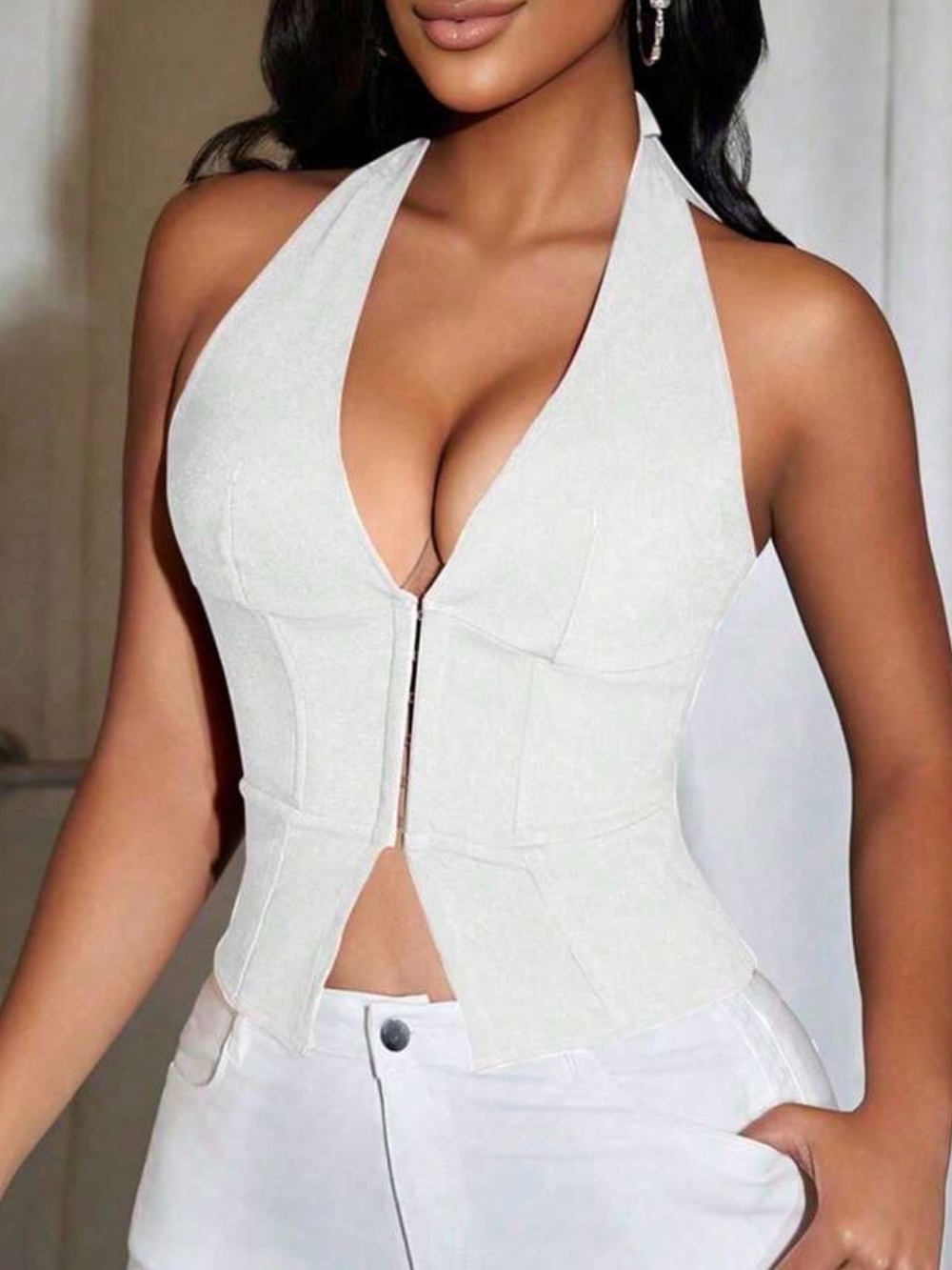 Y2K style White Halter Corset Top - Women's Stylish Bustier